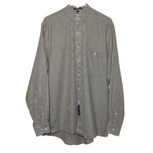 G.H. Bass & Co. Men’s Button Down Shirt Tan/Gray, Size 15 1/2 34/35, Band Collar